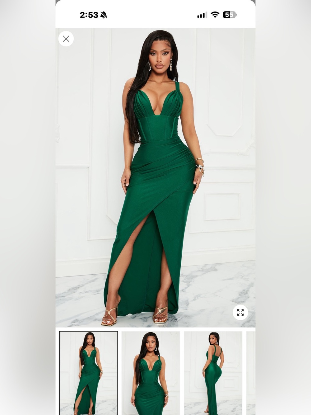 Elegant Green Plunge Maxi Dress with Front Slit